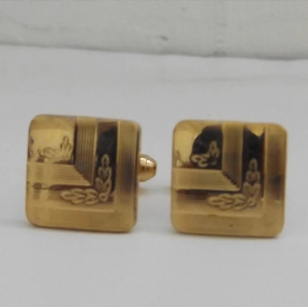 Vintage Anson Floral Engraved Geometric Square Gold Tone Cufflinks